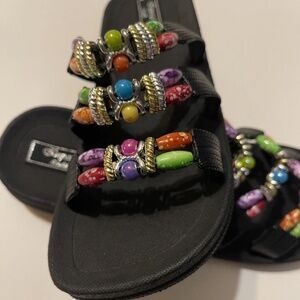 Imperial Black With Beads Hawaiian Sandals Boho Hippie Festival Women’s Size 9